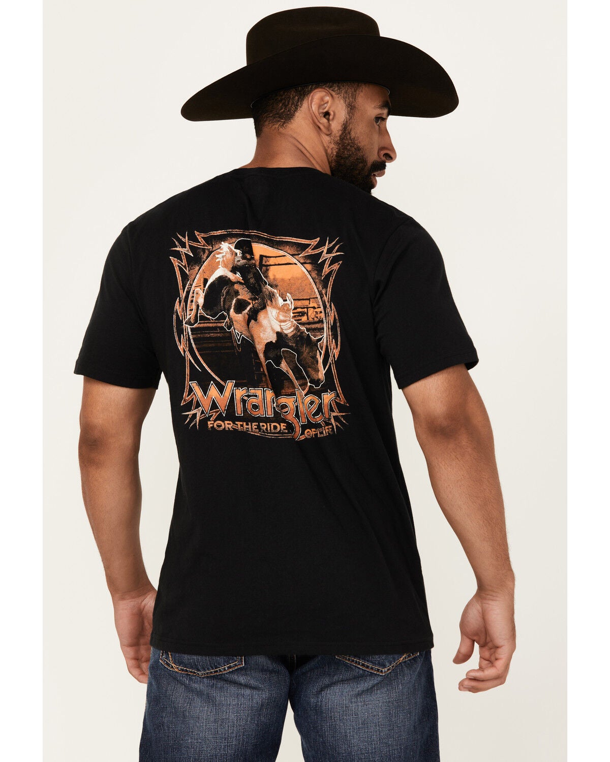 Wrangler Men's Boot Barn Exclusive Bucking Cowboy Short Sleeve Graphic T-Shirt, Black, hi-res