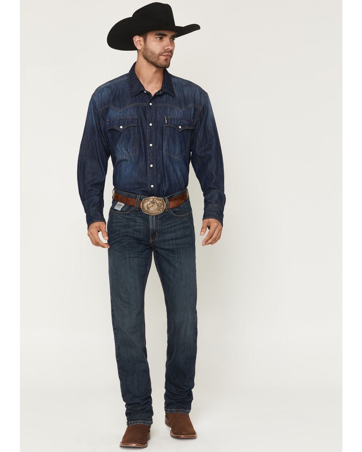 Image #1 - Cinch Men's Silver Label Dark Wash Mid Rise Slim Straight Performance Jeans, Dark Stone, hi-res