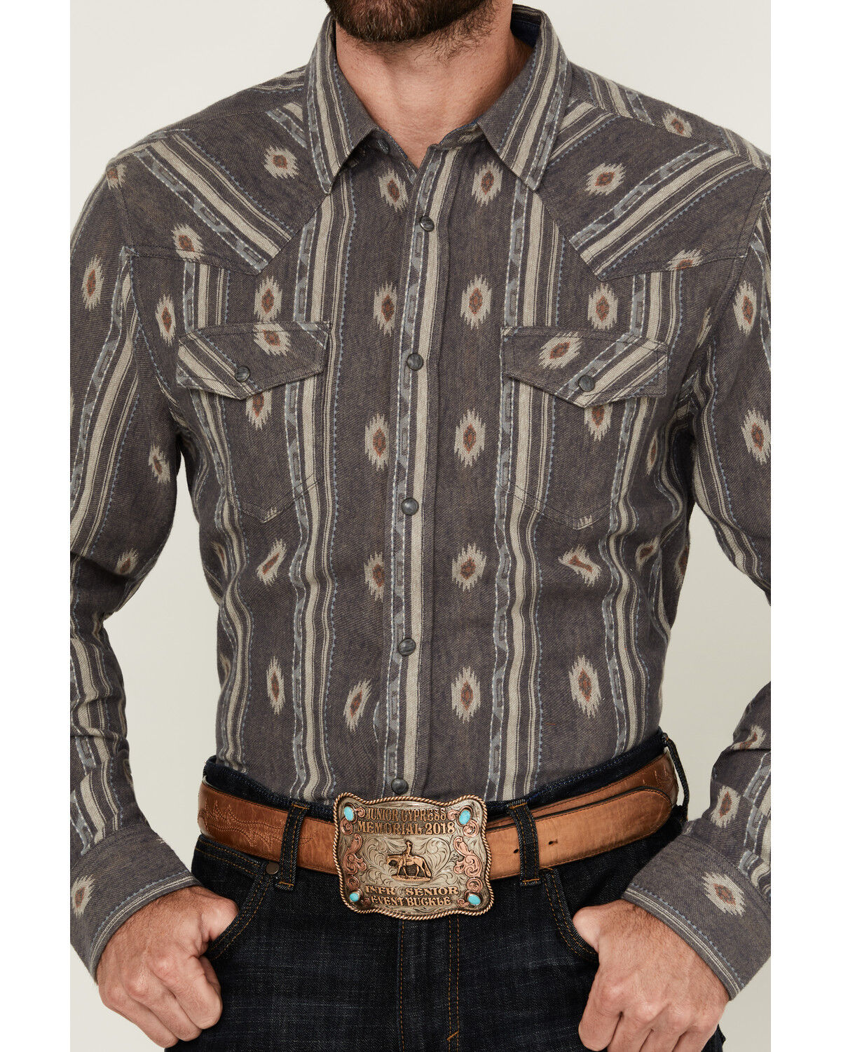 Image #3 - Cody James Men's Voyager Southwestern Striped Long Sleeve Snap Western Shirt, Cream, hi-res