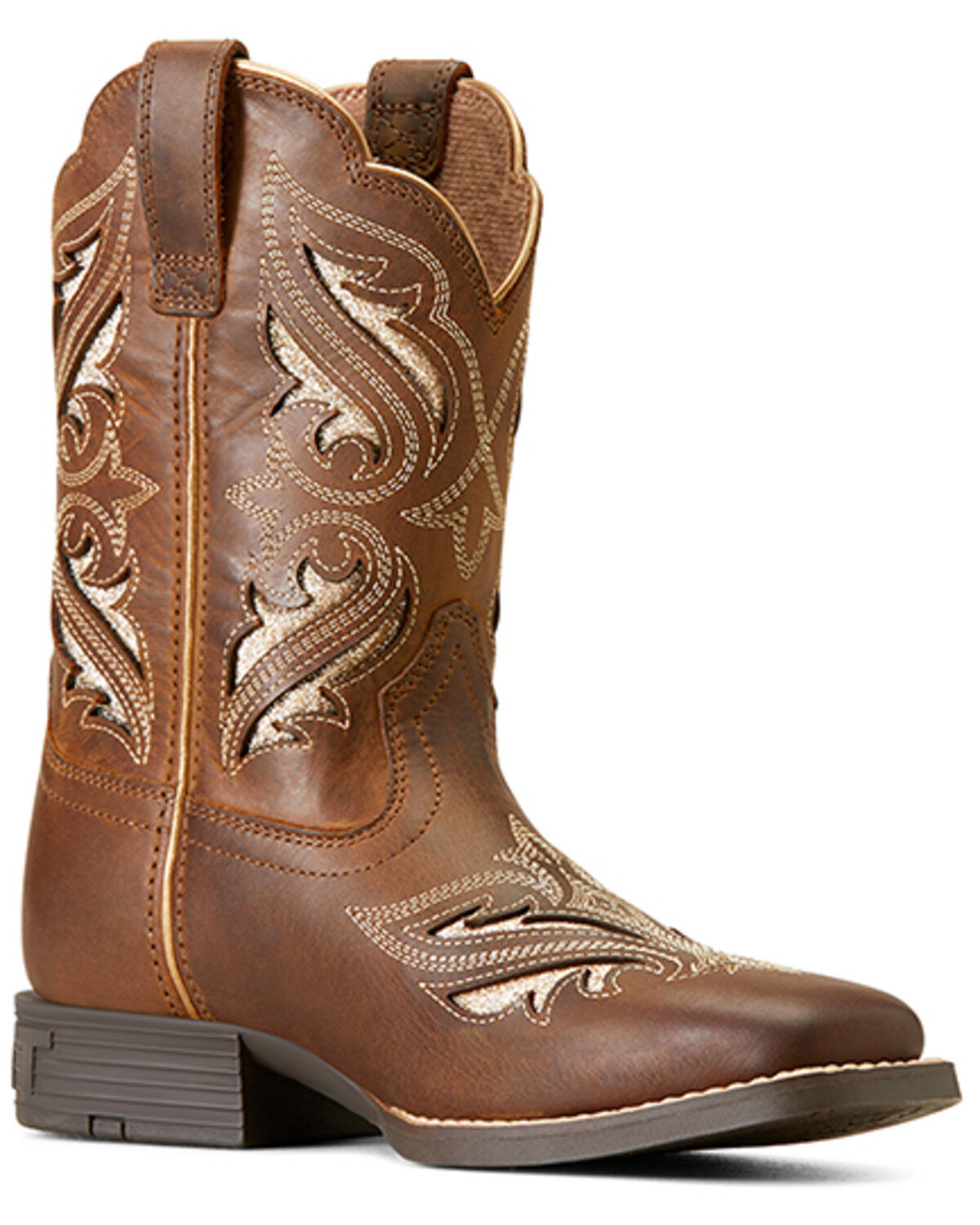 Image #1 - Ariat Girls' Round Up Bliss Western Boots - Broad Square Toe, Brown, hi-res
