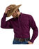 Image #1 - George Strait by Wrangler Men's Solid Long Sleeve Button-Down Stretch Western Shirt, Burgundy, hi-res