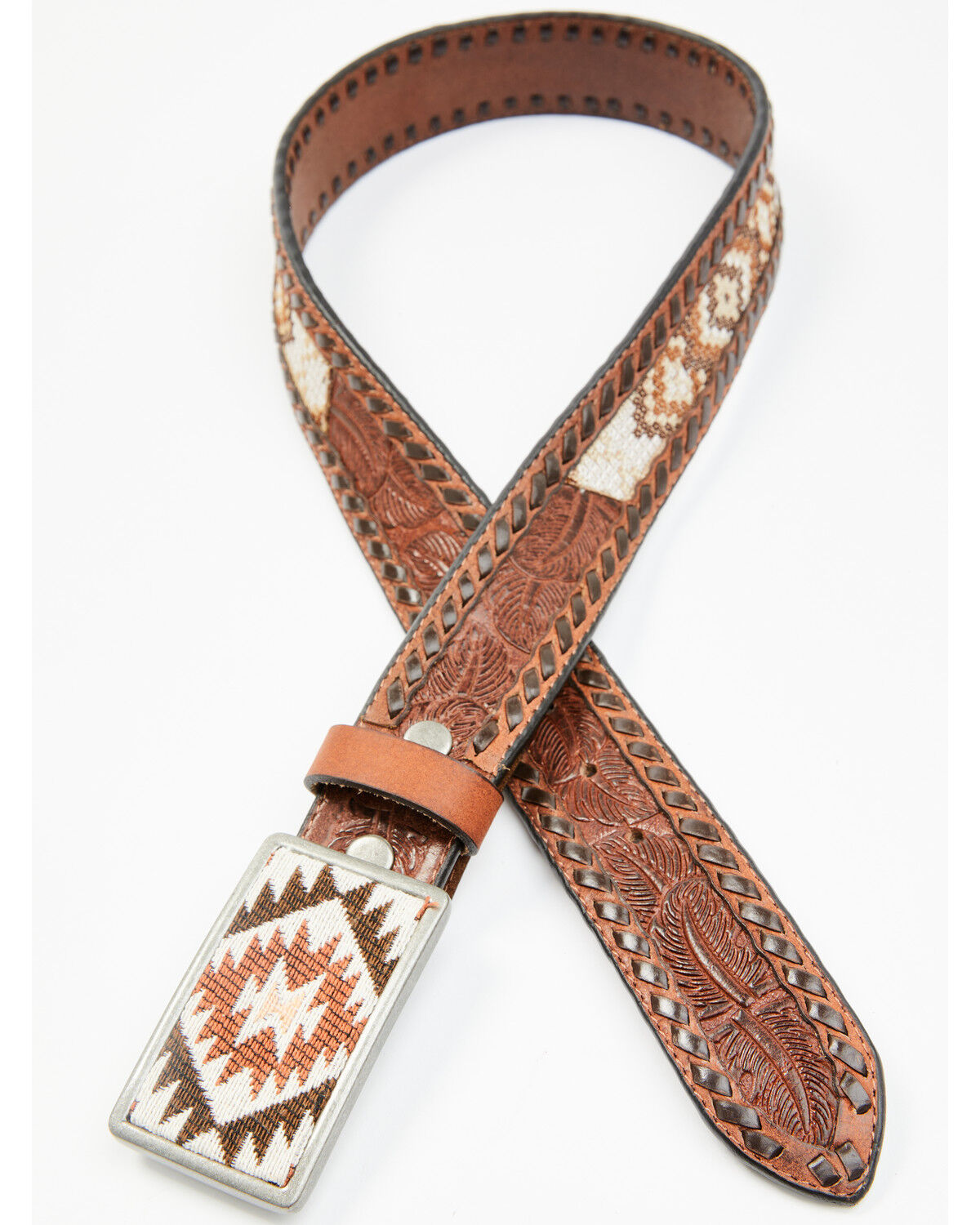 Image #2 - Idyllwind Women's Tooled Southwestern Square Buckle Belt, Tan, hi-res