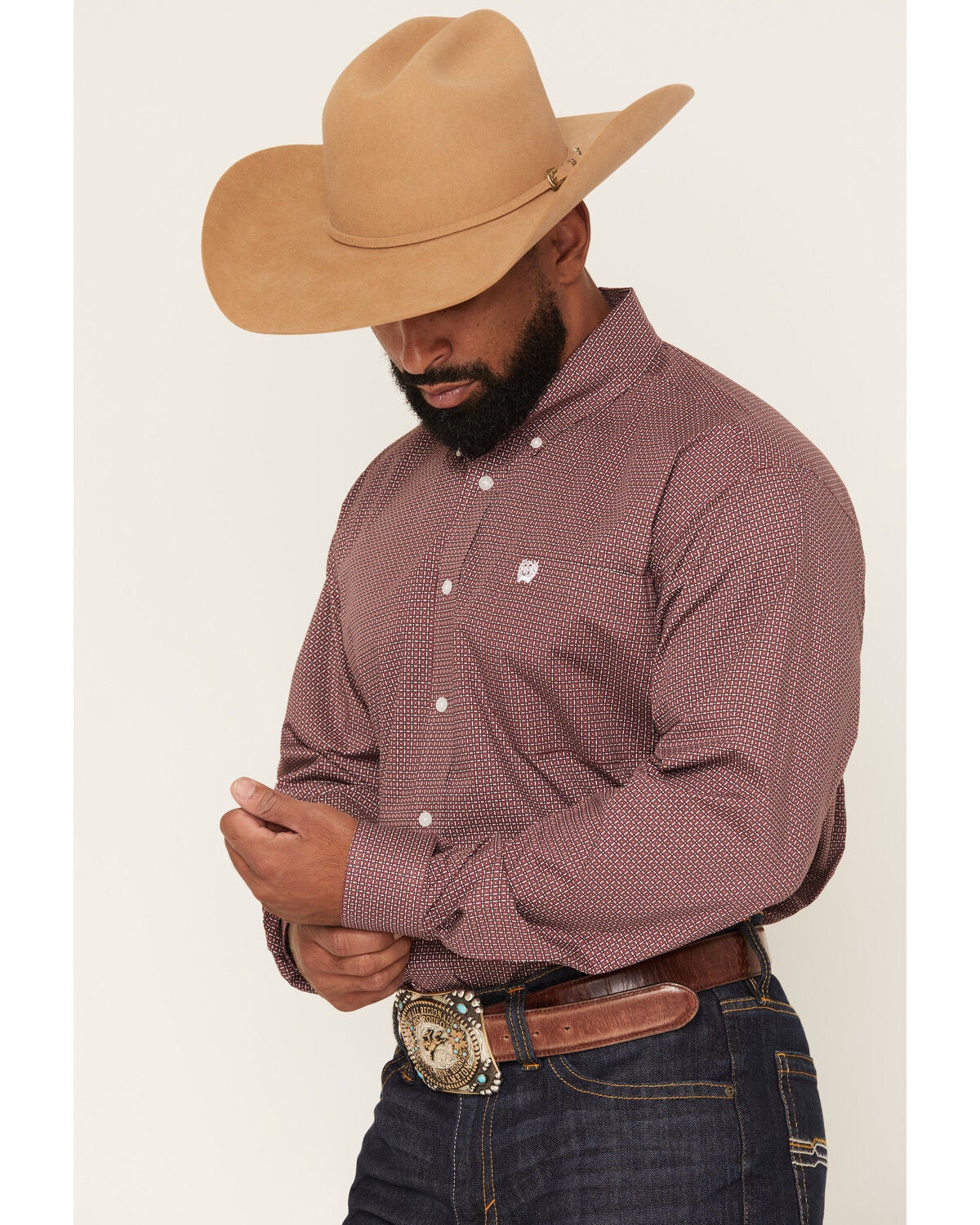 Image #2 - Cinch Men's Geo Print Long Sleeve Button-Down Stretch Western Shirt, Pink, hi-res