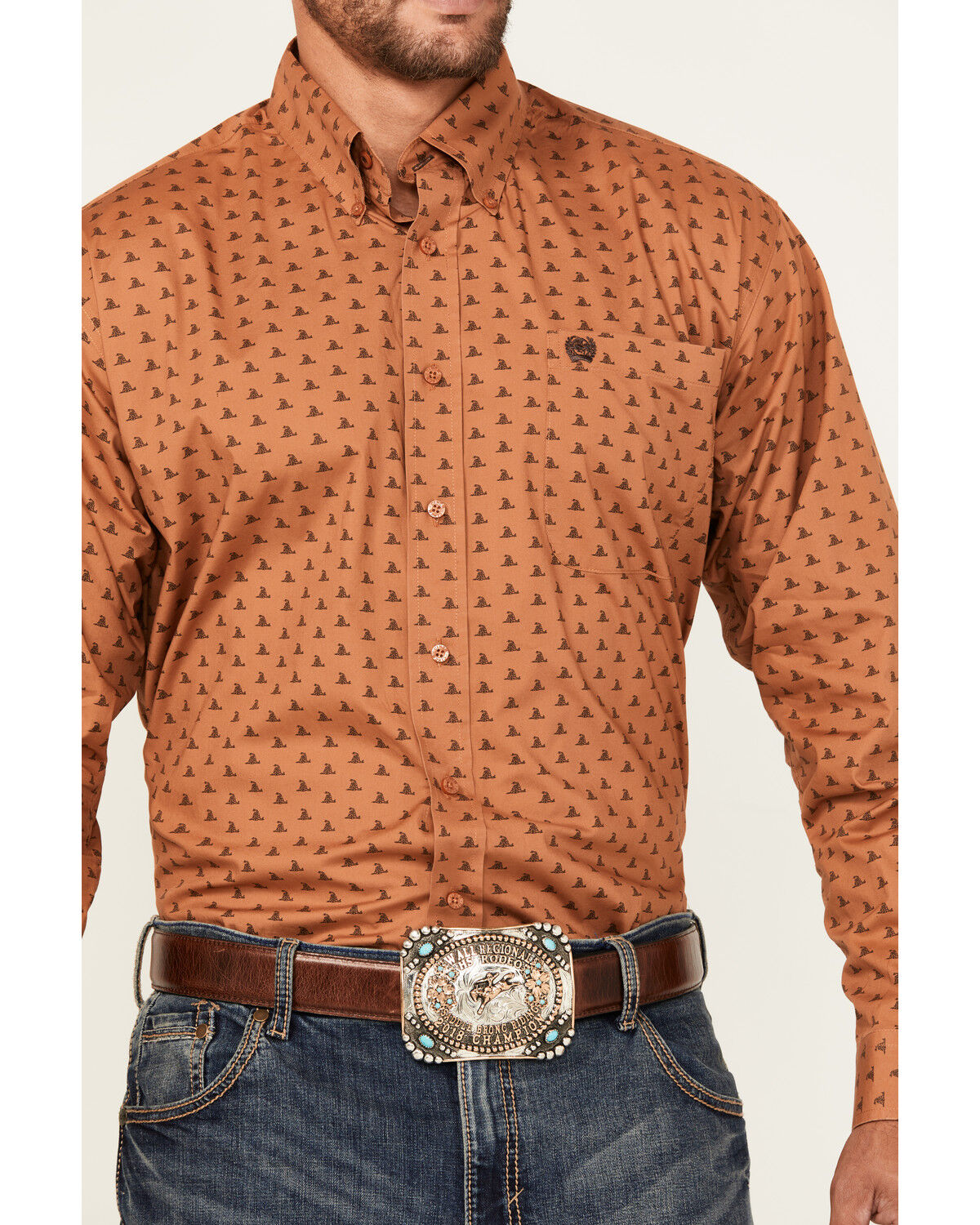 Image #3 - Cinch Men's Mini Snake Print Long Sleeve Button-Down Western Shirt, Orange, hi-res