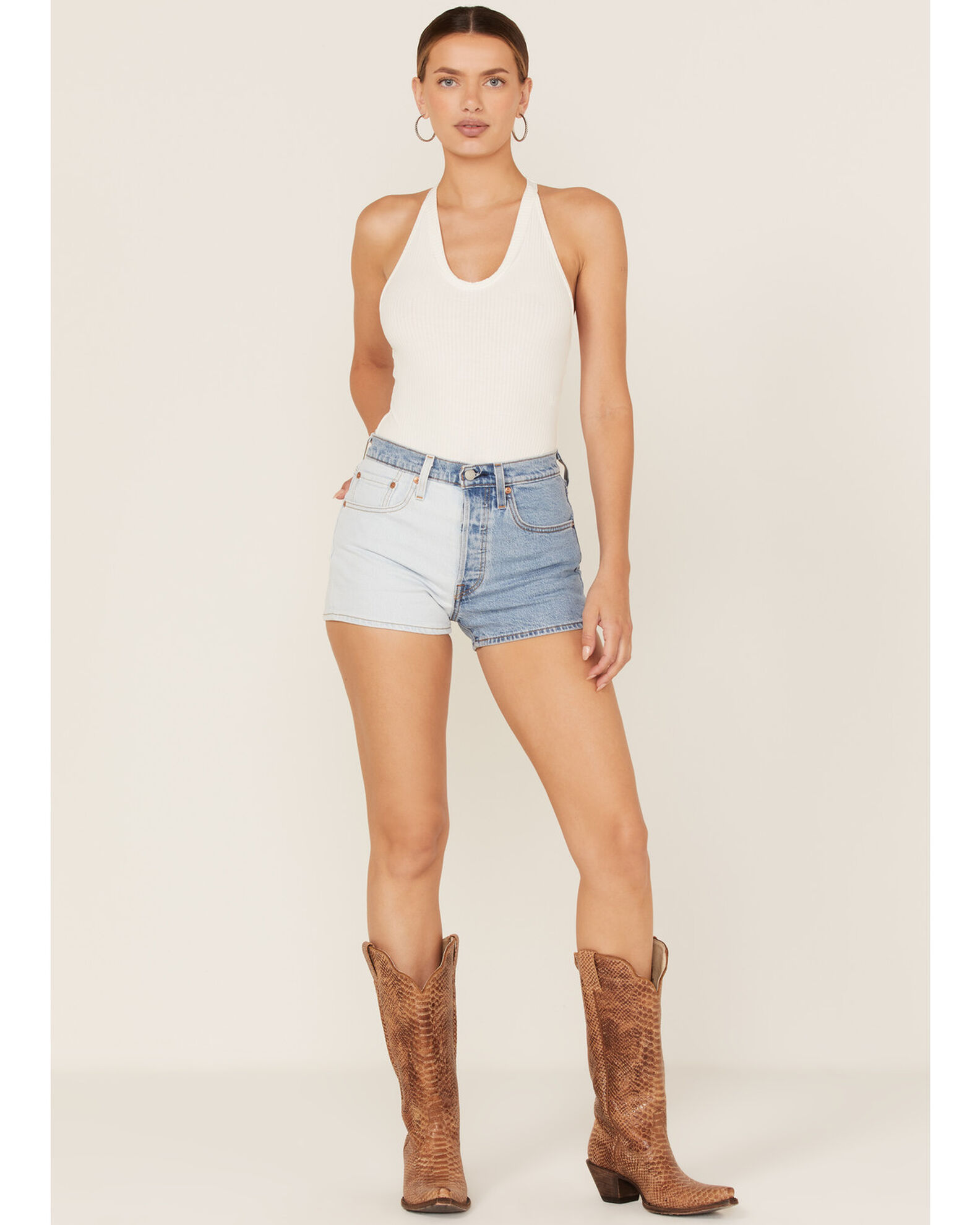 501 high rise top shorts blue