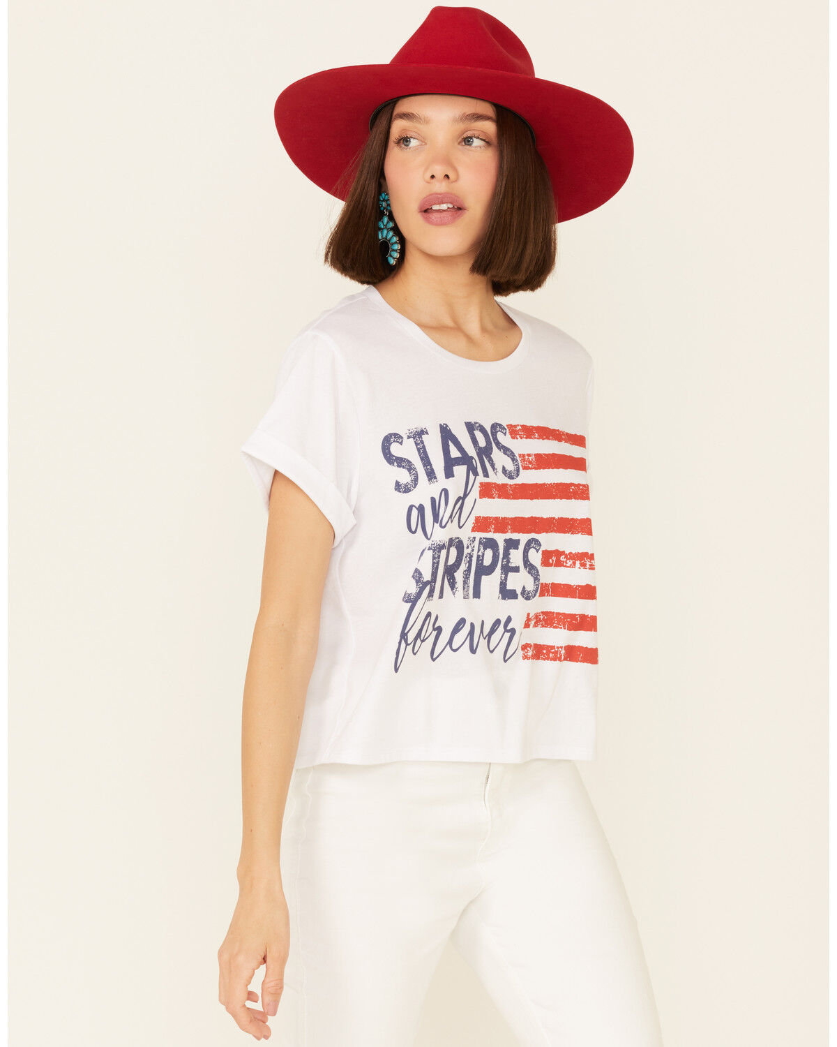 Image #1 - Cut & Paste Women's Stars & Stripes Forever Graphic Crop Tee, Ivory, hi-res