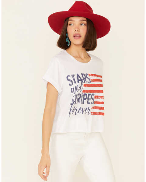 Cut & Paste Women's Stars & Stripes Forever Graphic Crop Tee , Ivory, hi-res