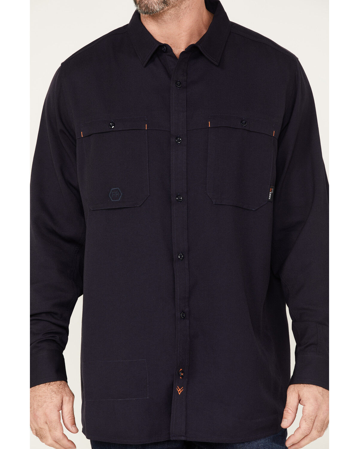Image #3 - Hawx Men's FR Vented Solid Long Sleeve Button-Down Work Shirt, Navy, hi-res