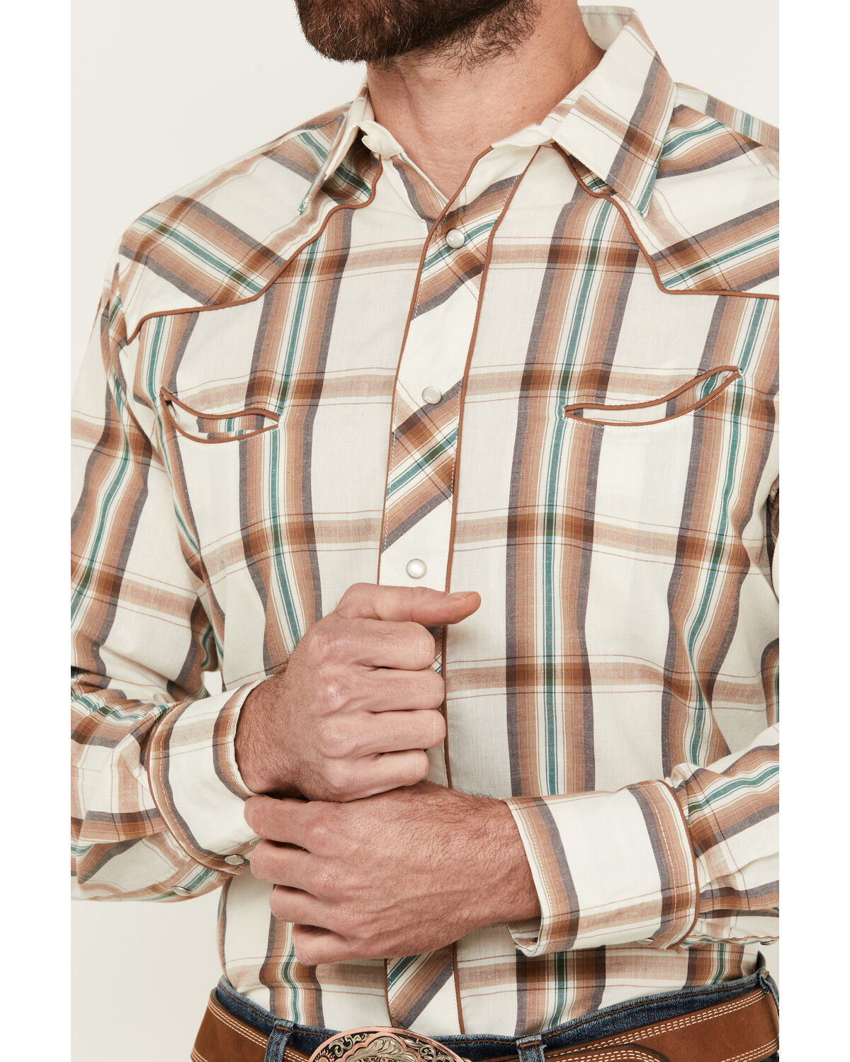 Image #3 - Roper Men's Plaid Print Long Sleeve Pearl Snap Western Shirt, , hi-res
