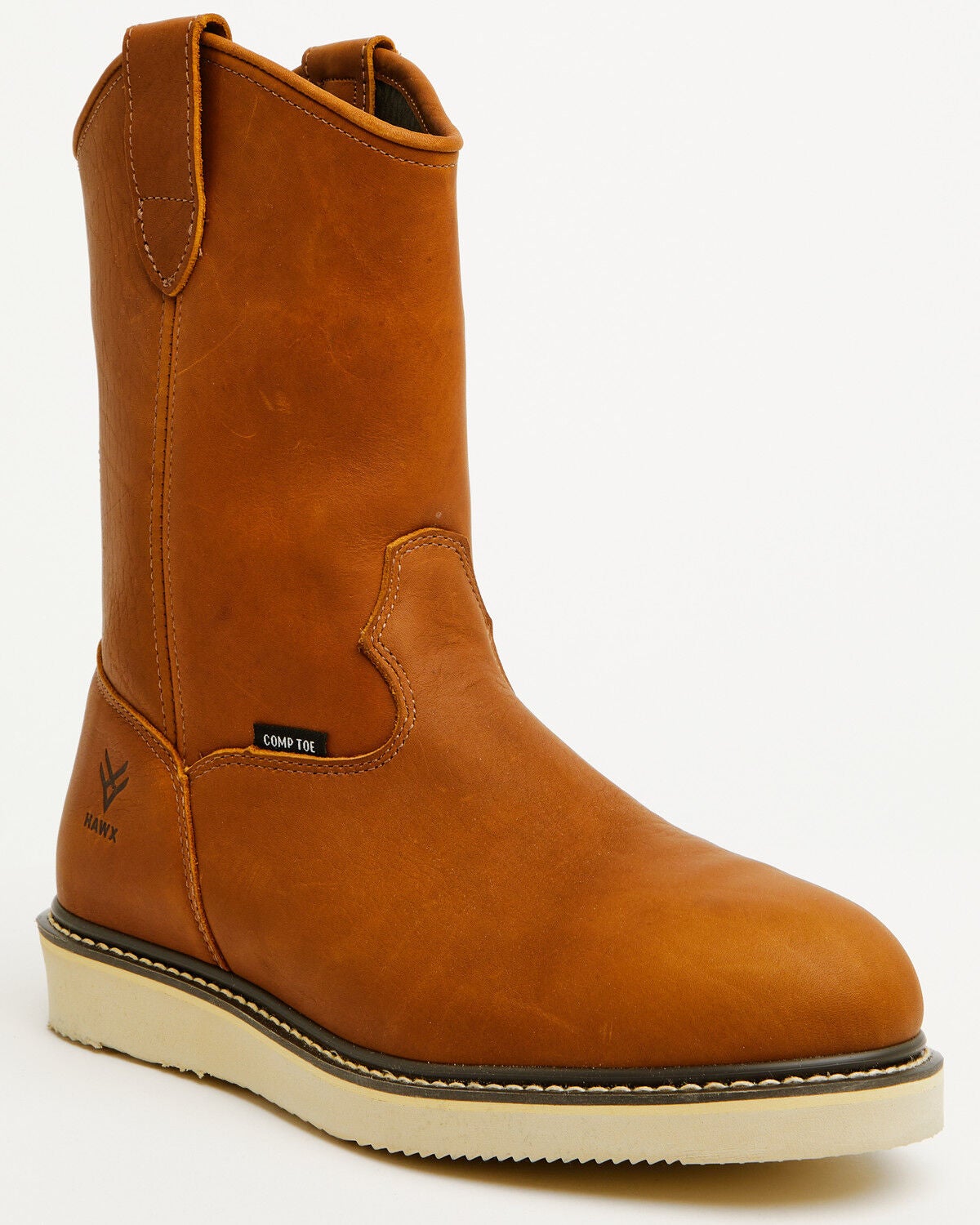 Hawx Men's 10.75" Pull-On Barnyard Leather Work Boots - Composite Toe, Tan, hi-res