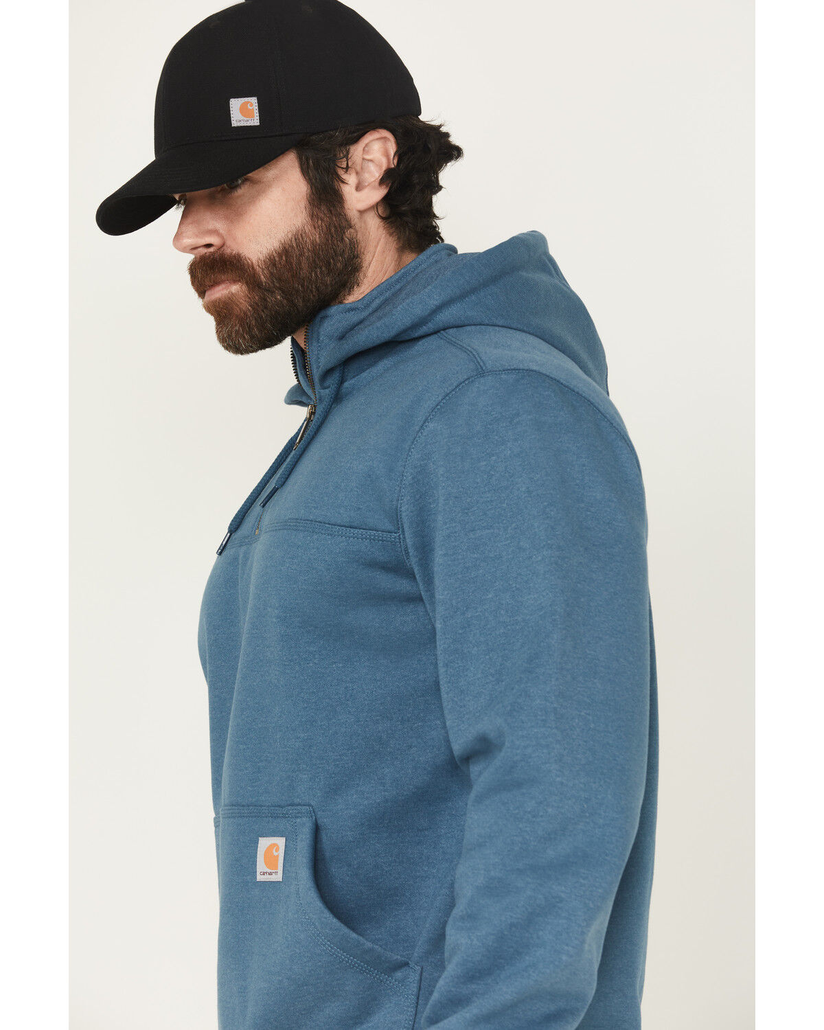 Image #2 - Carhartt Men's Rain Defender® Loose Fit Heavweight Quarter-Zip Hooded Pullover, Blue, hi-res