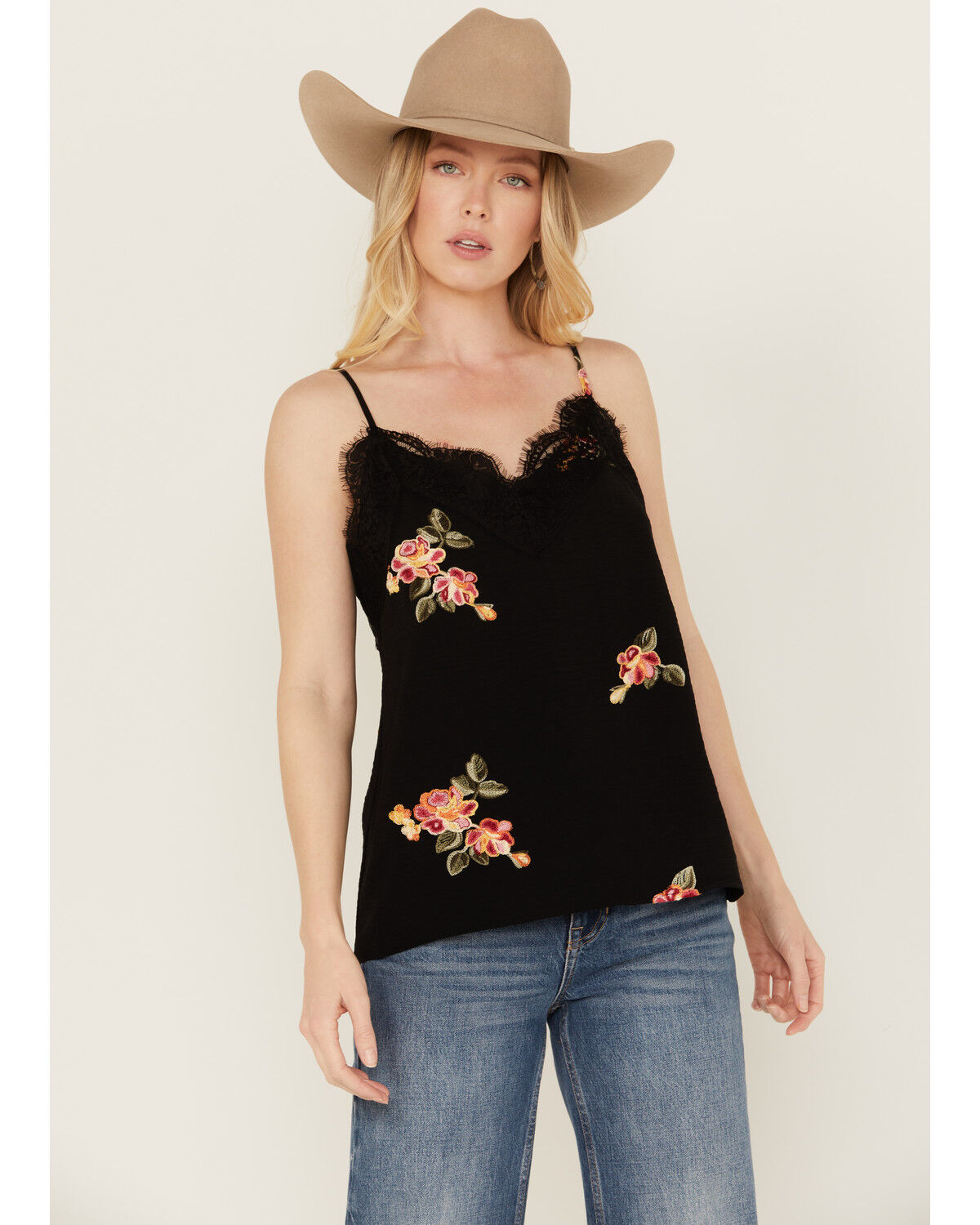 Image #1 - Wild Moss Women's Embroidered Cami, Black, hi-res