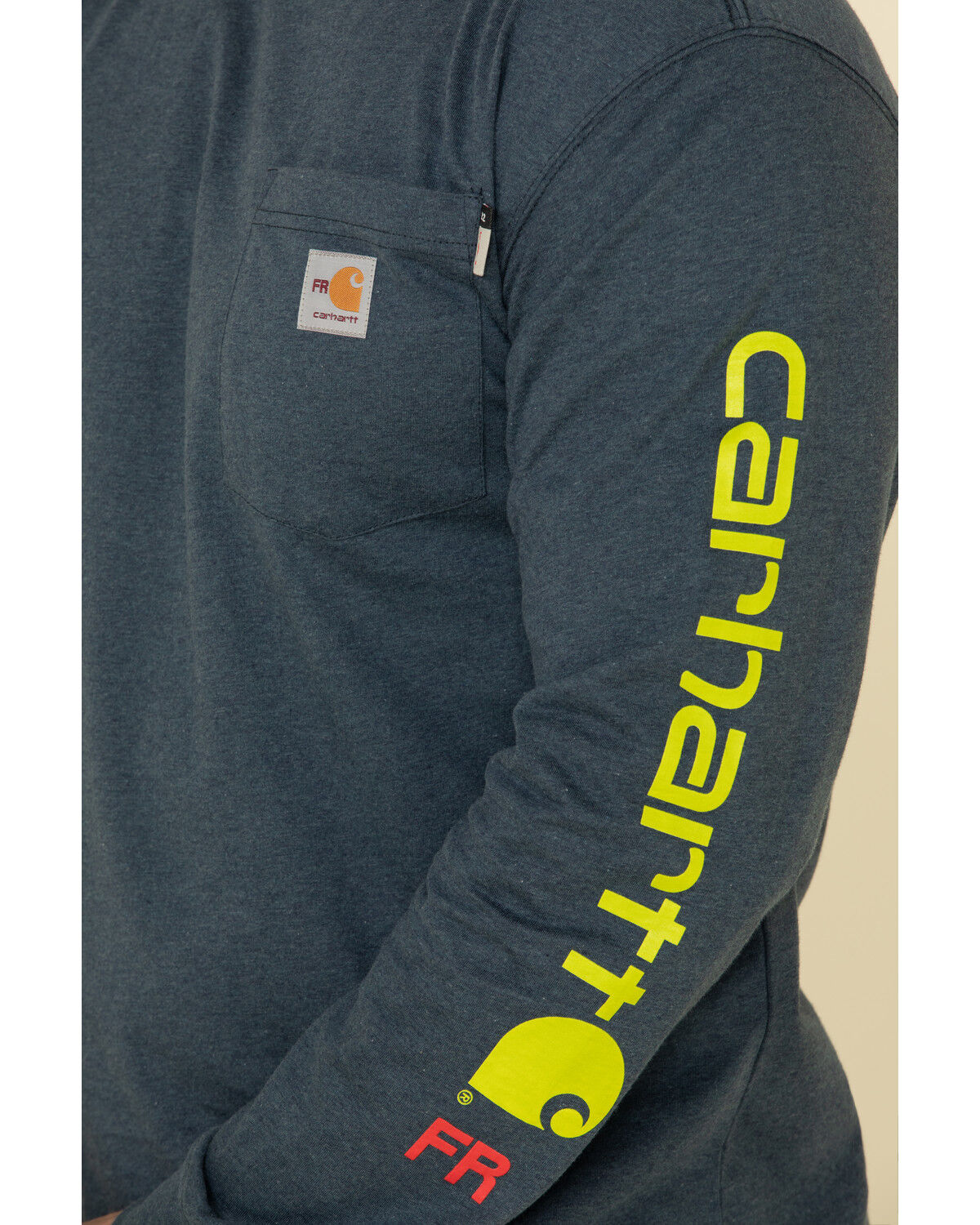 Image #4 - Carhartt Men's M-FR Midweight Signature Logo Long Sleeve Work Shirt - Big, Dark Blue, hi-res