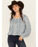 Image #1 - Wild Moss Women's Striped Button-Down Long Sleeve Top, Blue, hi-res