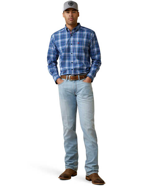 Image #1 - Ariat Men's Pro Series Jaxton Plaid Print Classic Fit Long Sleeve Button-Down Western Shirt , Blue, hi-res