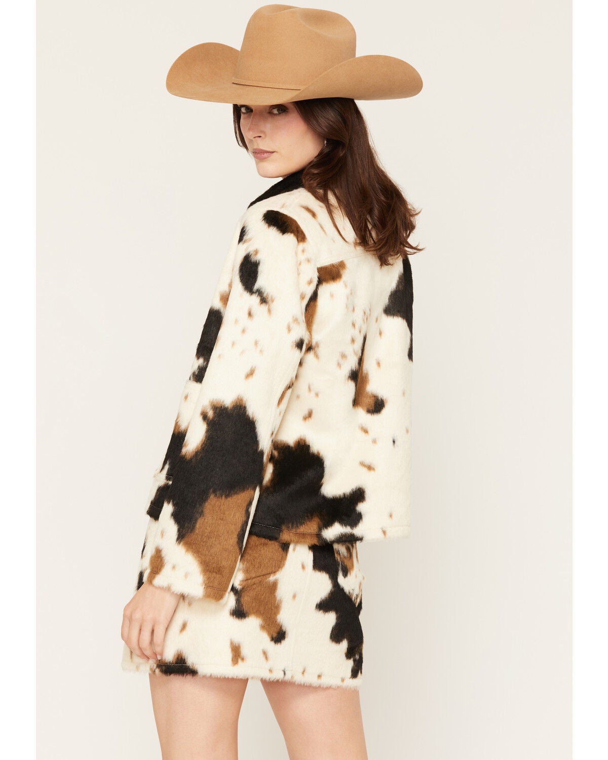 Image #4 - Rock  & Roll Denim Women's Cow Print Faux Fur Jacket, Cream, hi-res