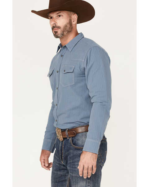 Image #2 - Blue Ranchwear Men's Ticking Stripe Snap Western Workshirt , Blue, hi-res