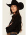 Image #2 - Cowgirl Hardware Women's Faux Suede Long Sleeve Snap Western Shirt, Black, hi-res