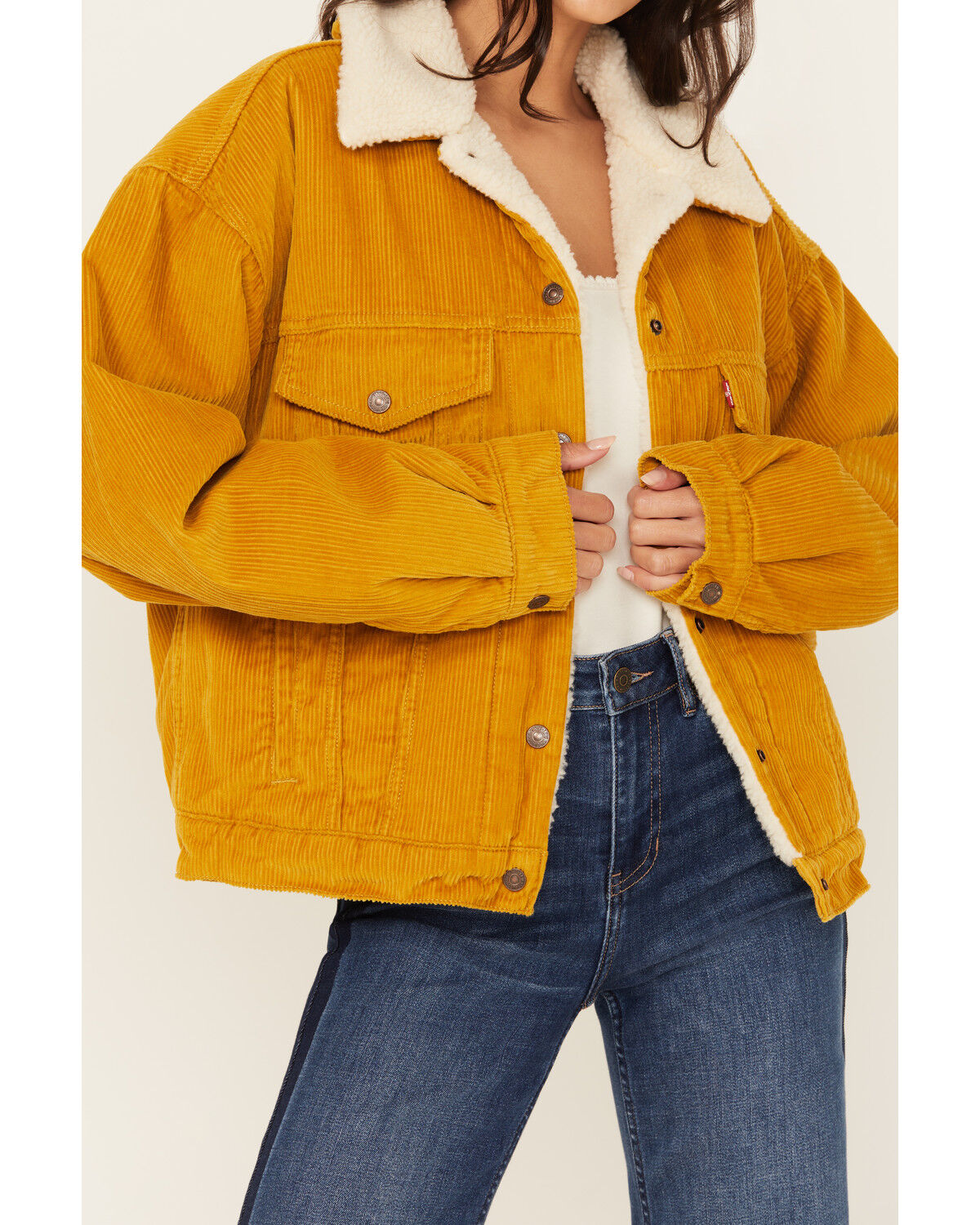 Image #3 - Levi's Women's 90's Corduroy Sherpa Trucker Jacket, Tan, hi-res