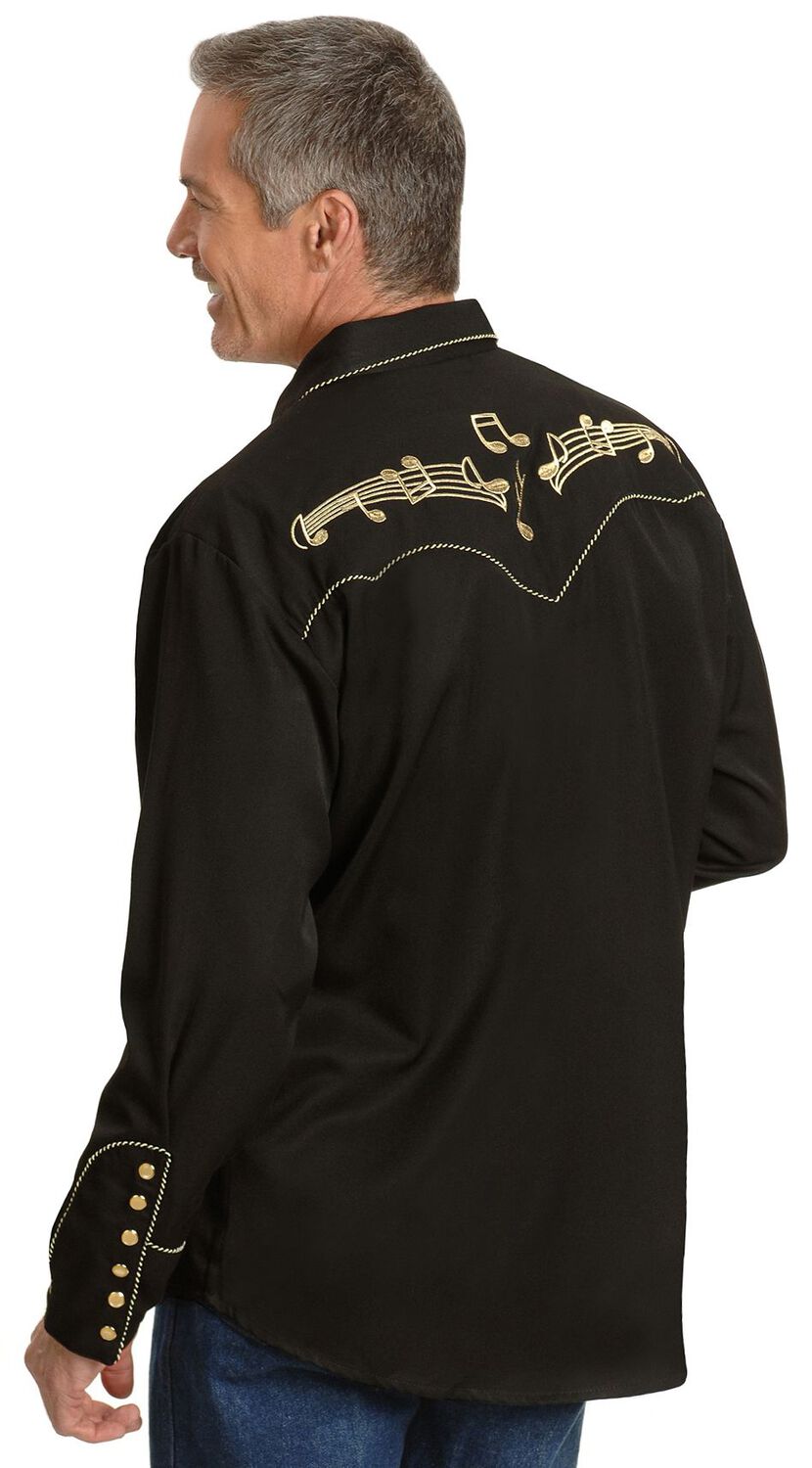 Image #3 - Scully Music Note Embroidered Retro Western Shirt - Big & Tall, Black, hi-res