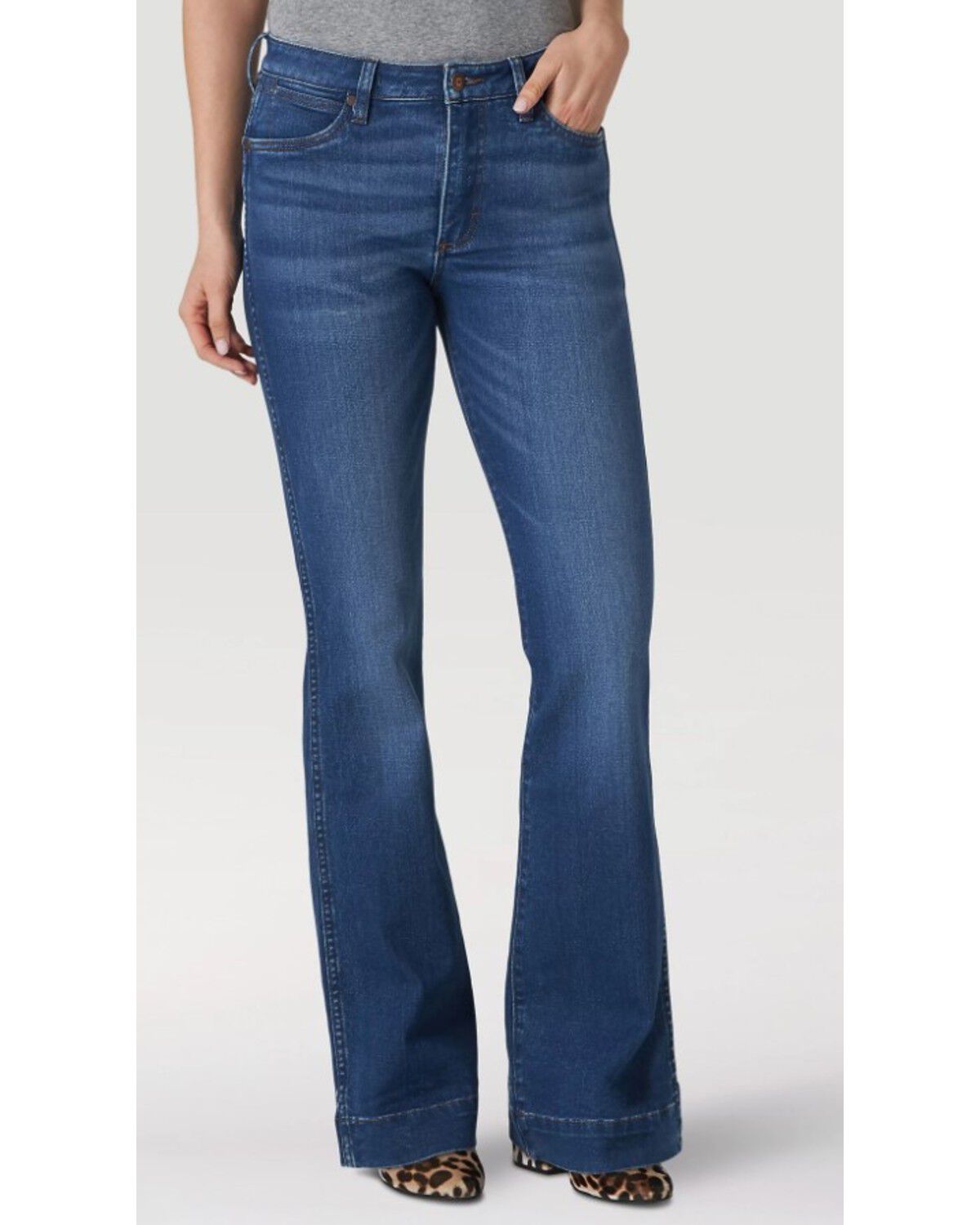 Image #1 - Wrangler Retro Women's Bailey Medium Wash High Rise Trouser Stretch Denim Jeans, , hi-res
