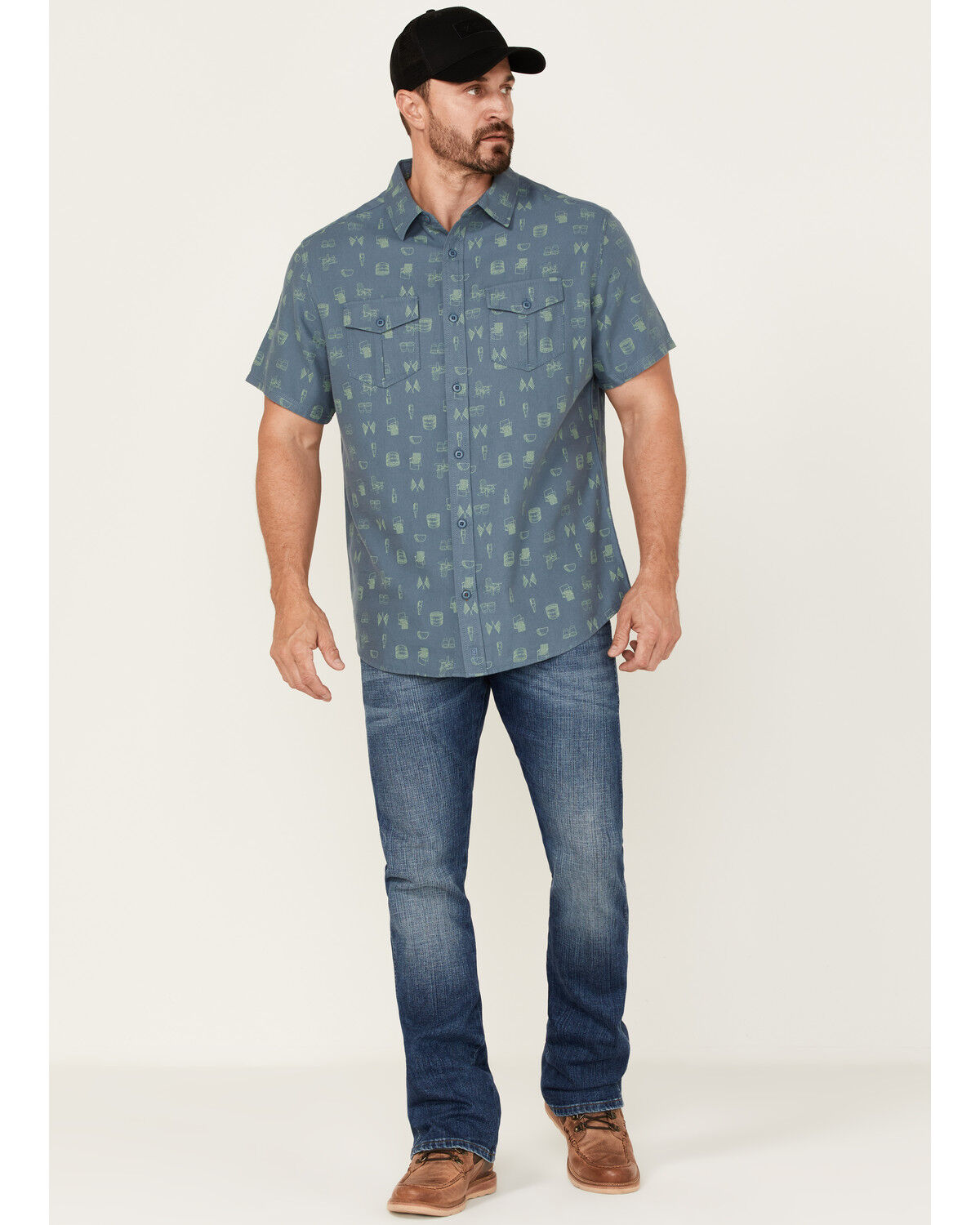 Image #2 - Brothers and Sons Men's Conversational Print Short Sleeve Button-Down Western Shirt, Indigo, hi-res