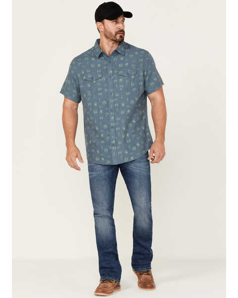 Image #2 - Brothers and Sons Men's Conversational Print Short Sleeve Button-Down Western Shirt , Indigo, hi-res
