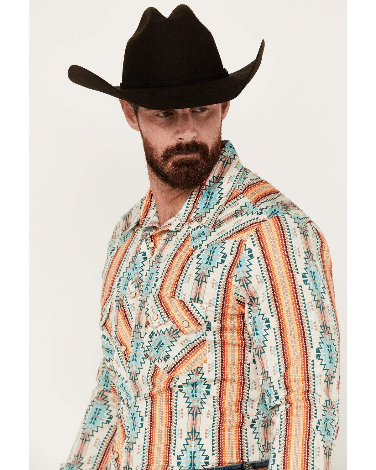 Image #2 - Rock & Roll Denim Men's Southwestern Long Sleeve Pearl Snap Western Shirt, Cream, hi-res