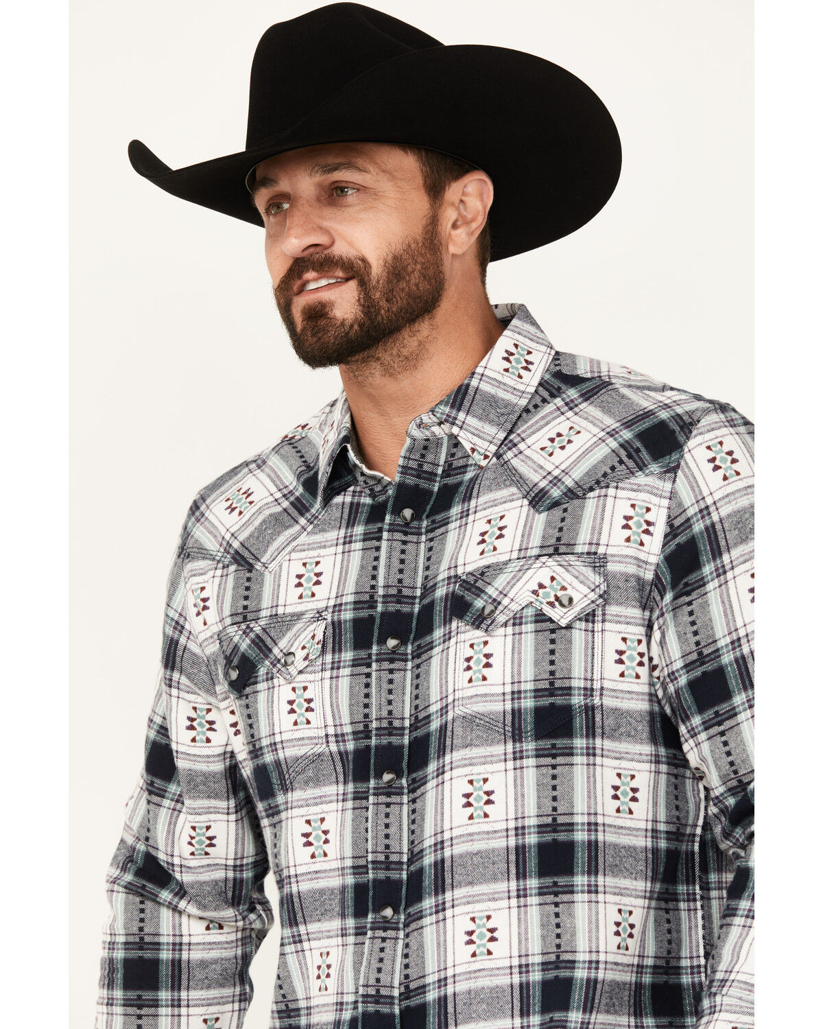 Image #2 - Moonshine Spirit Men's Smoke Signal Southwestern Plaid Print Long Sleeve Snap Western Shirt, Tan, hi-res