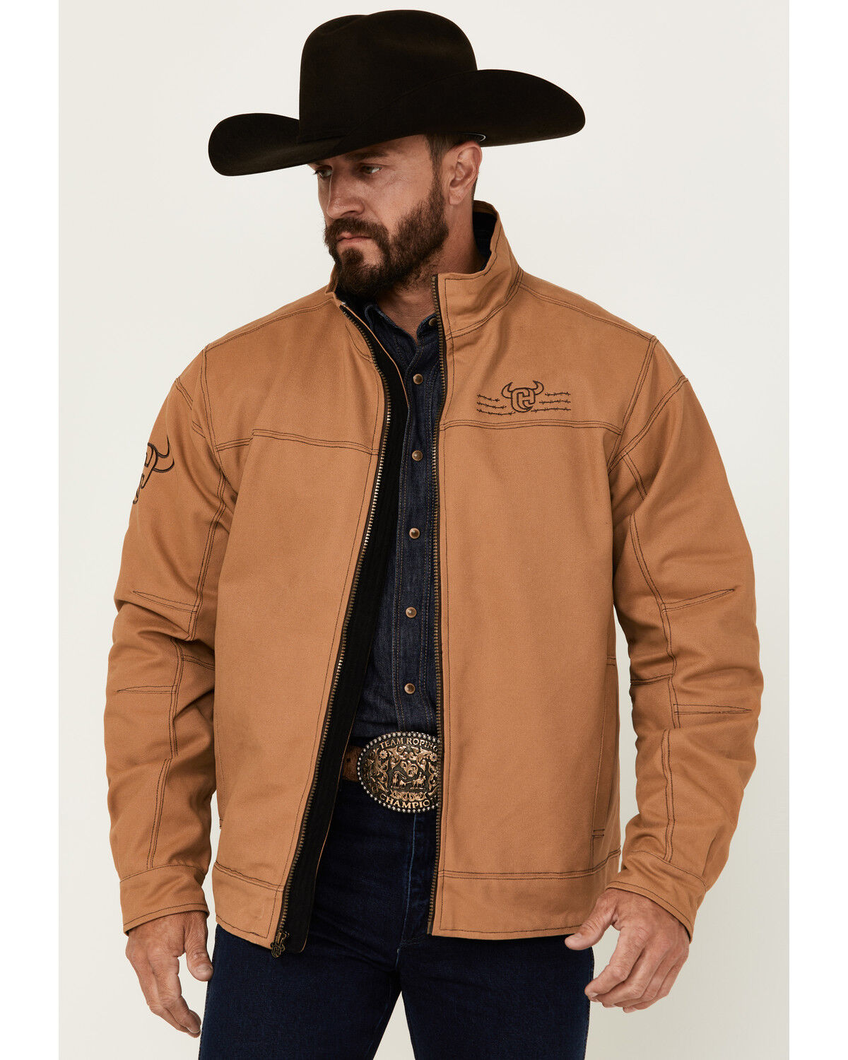 Image #1 - Cowboy Hardware Men's Woodsman Logo Softshell Jacket, Camel, hi-res