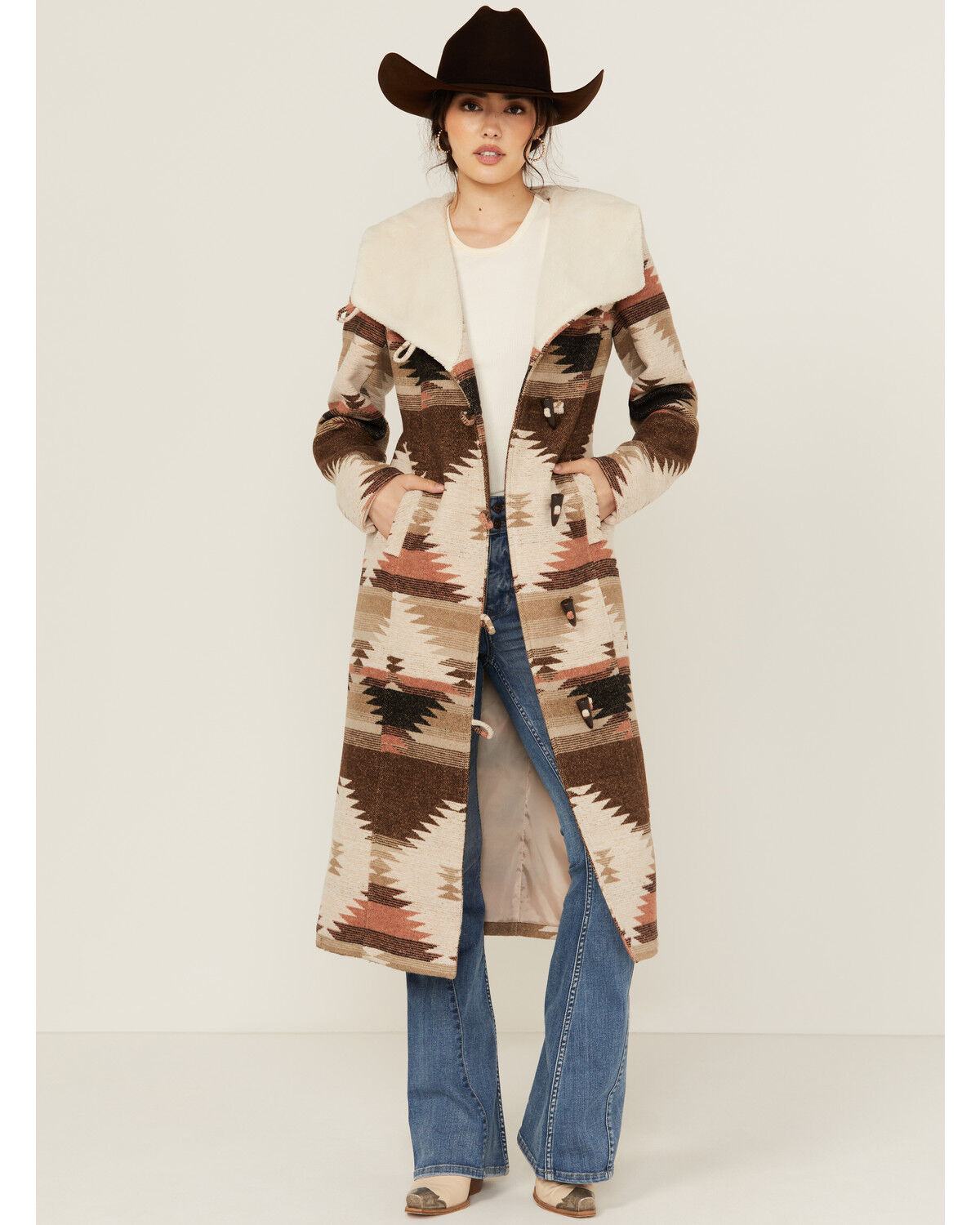 Image #1 - Powder River Outfitters Women's Southwestern Print Duster Coat, Brown, hi-res