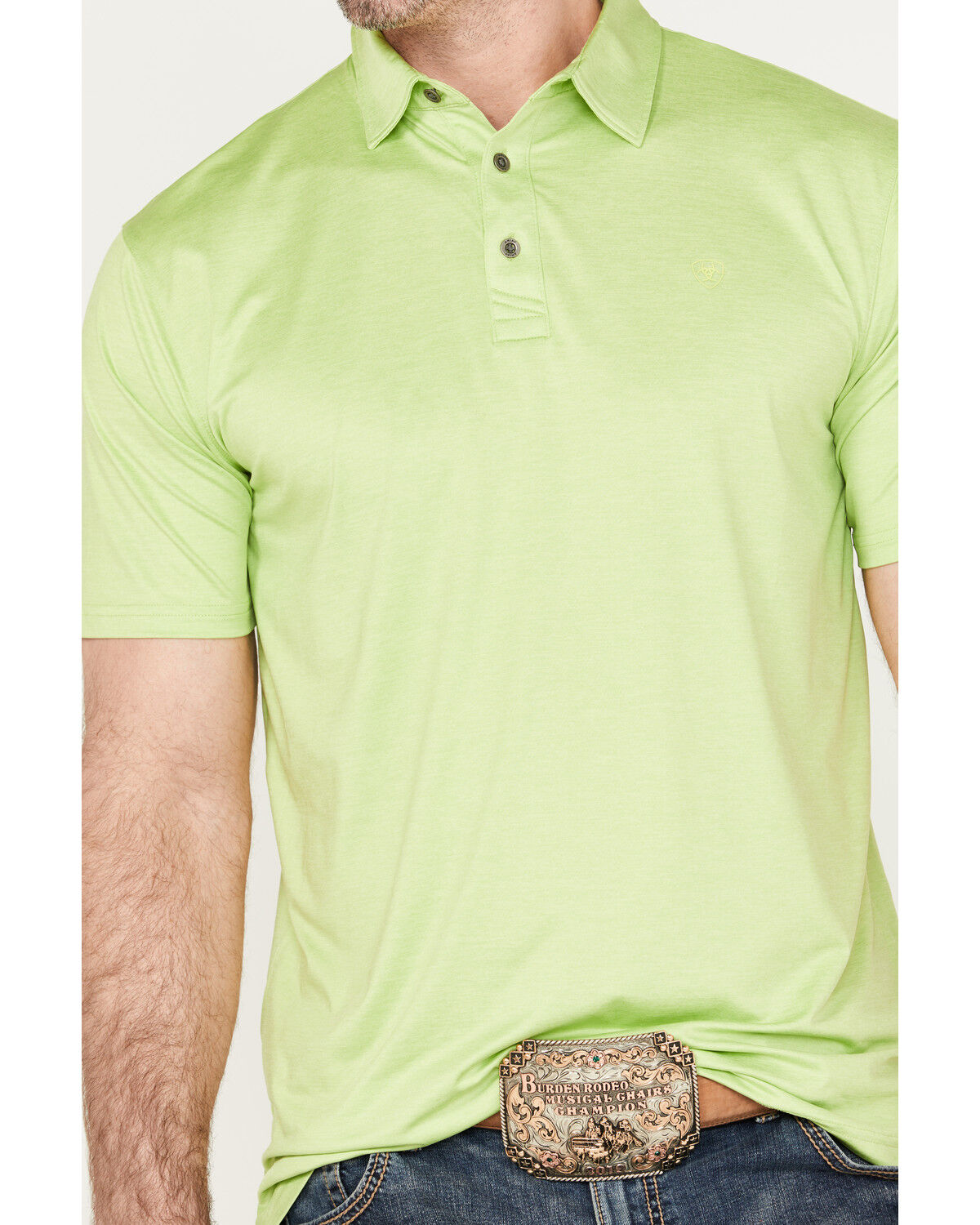 Image #3 - Ariat Men's Charger 2.0 Fitted Short Sleeve Polo Shirt, Bright Green, hi-res