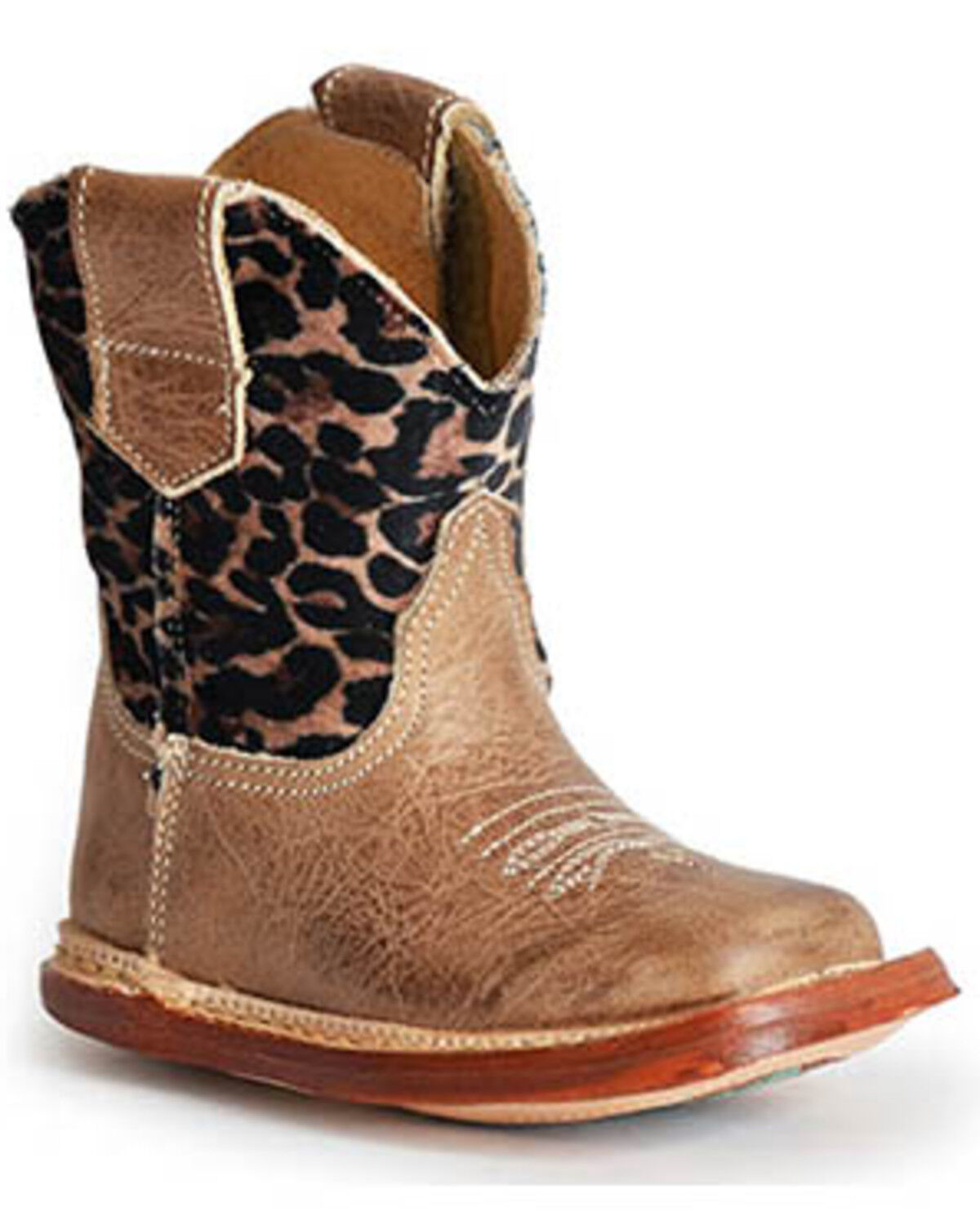 Image #1 - Roper Infant Girls' Cowbabies Cheetah Western Boots - Broad Square Toe, Brown, hi-res