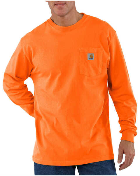 Image #2 - Carhartt Men's Loose Fit Heavyweight Long Sleeve Logo Pocket Work T-Shirt - Big & Tall, Orange, hi-res
