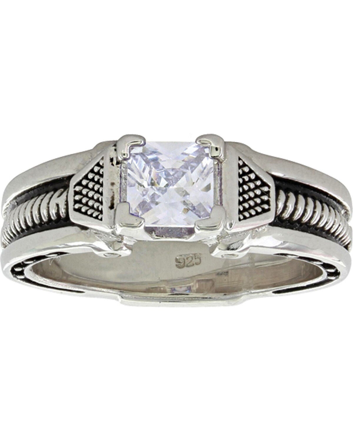 Montana Silversmiths Women's Silver Single Stone Horseshoe Nail Ring, Silver, hi-res