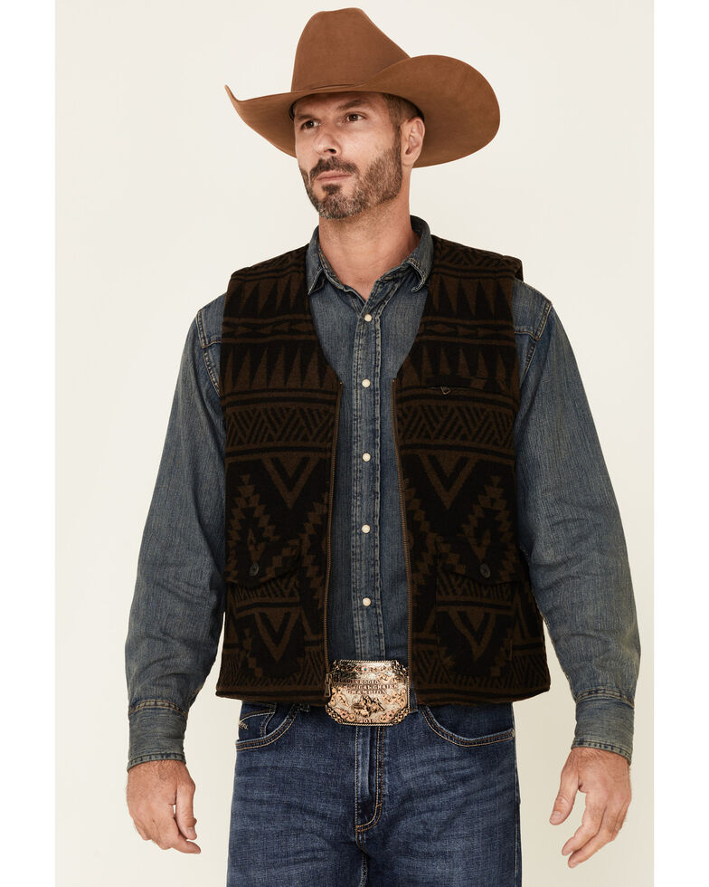 Cody James Men's Brown Valley Southwestern Print Zip-Front Wool Vest , Brown, hi-res