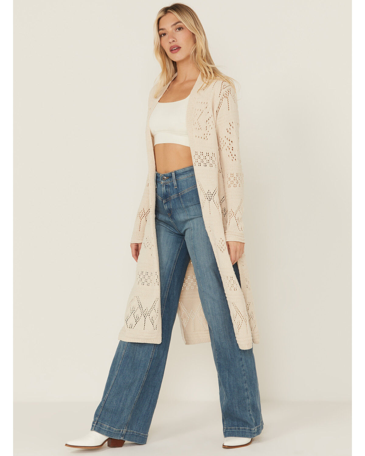 Image #1 - Shyanne Women's Open Weave Chenille Duster Cardigan, Natural, hi-res