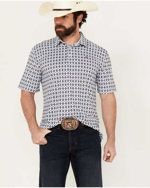 Ariat Men's Southwestern Geo Print Short Sleeve Performance Polo Shirt , White, hi-res