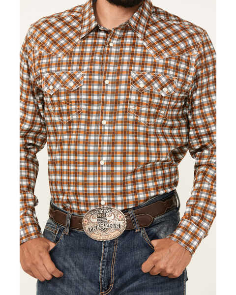 Image #3 - Cody James Men's Reverent Plaid Print Long Sleeve Snap Western Shirt, Rust Copper, hi-res