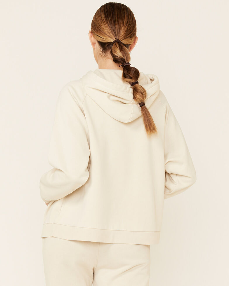 Beyond The Radar Women's Ivory Lace Pocket Hooded Sweatshirt , Ivory, hi-res