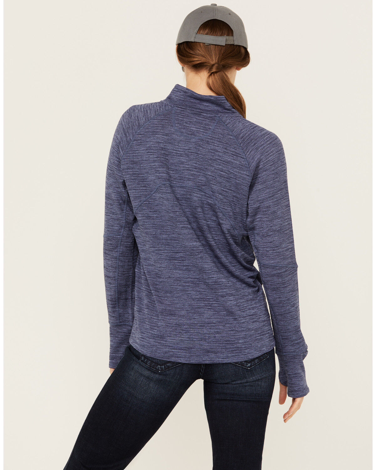 Image #4 - Ariat Women's Rebar Gridwork Baselayer 1/4 Zip T-Shirt, Blue, hi-res