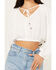 Image #3 - Angie Women's Tie Front Peasant Top, Ivory, hi-res