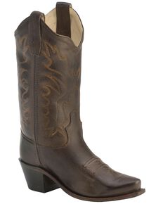 Old West Boys' Fashion Stitched Cowboy Boots - Snip Toe, Brown, hi-res