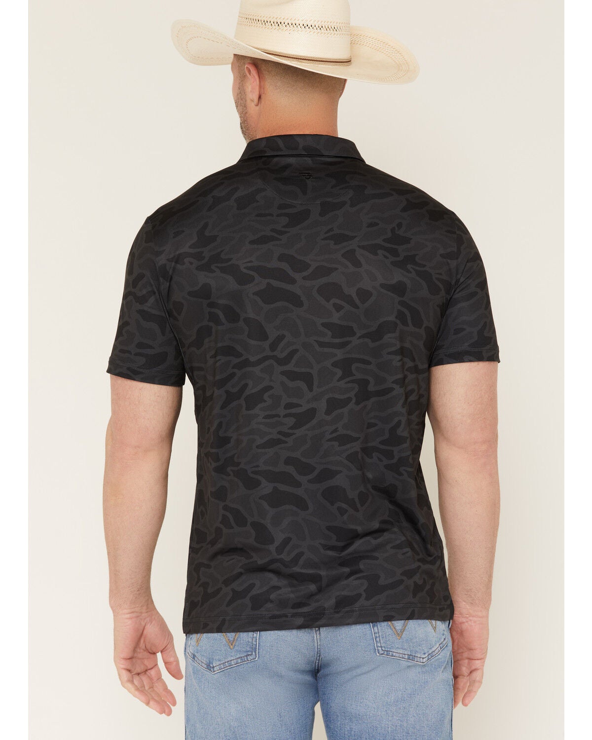 Image #4 - Burlebo Men's Camo Print Short Sleeve Button-Down Stretch Polo Shirt, Black, hi-res