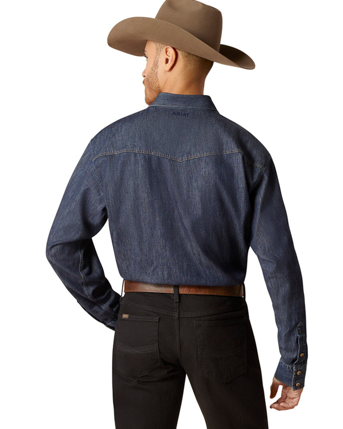 Image #4 - Ariat Men's Classic Denim Long Sleeve Snap Western Shirt - Big, Blue, hi-res