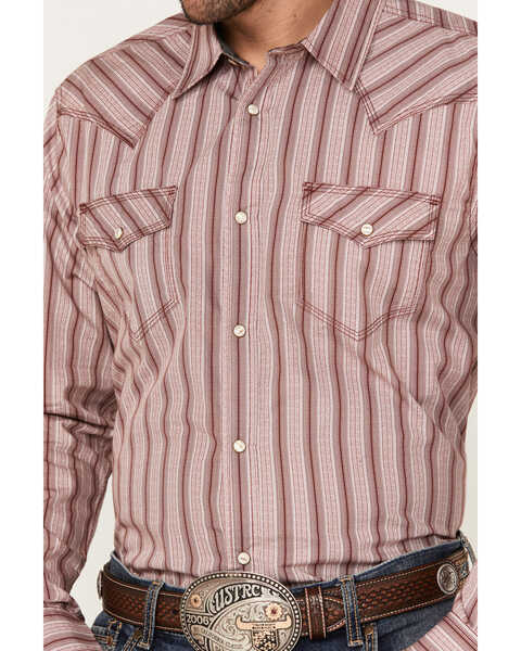 Image #3 - Moonshine Spirit Men's Red Canyon Striped Short Sleeve Pearl Snap Western Shirt, Burgundy, hi-res