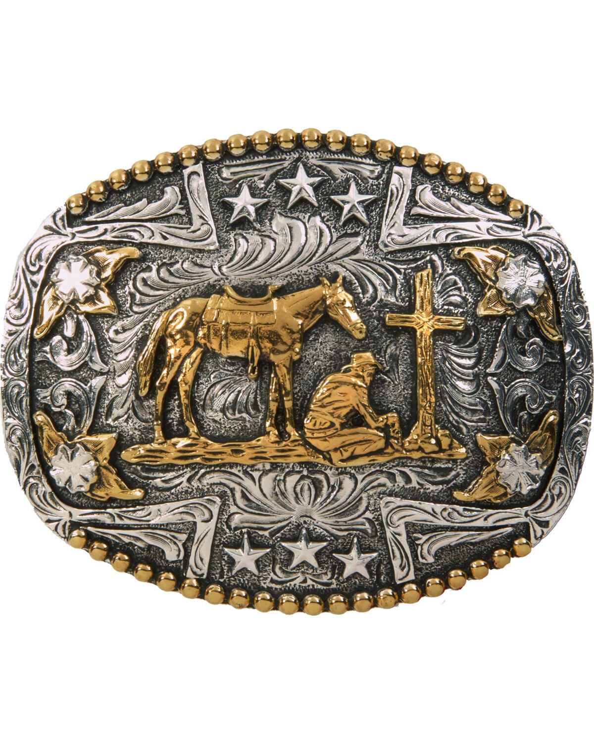AndWest Men's Oval Praying Cowboy Belt Buckle, Silver, hi-res