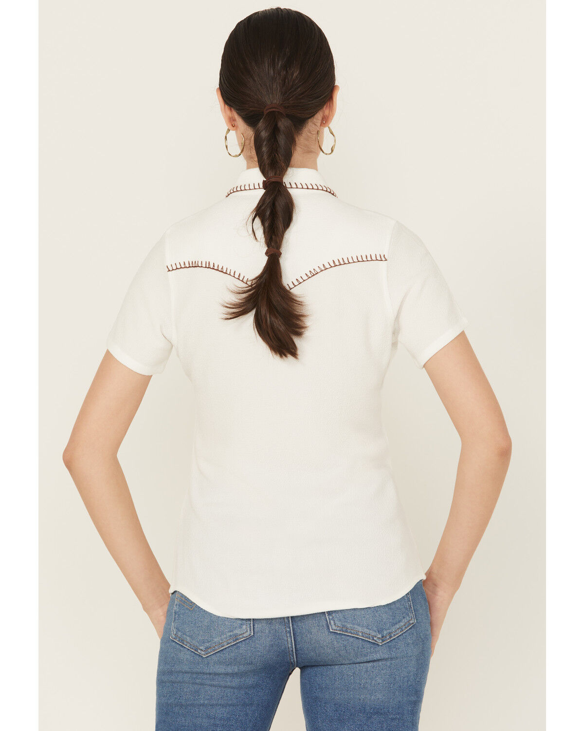 Image #5 - Idyllwind Women's Featherlight Short Sleeve Snap Stretch Western Shirt, Ivory, hi-res