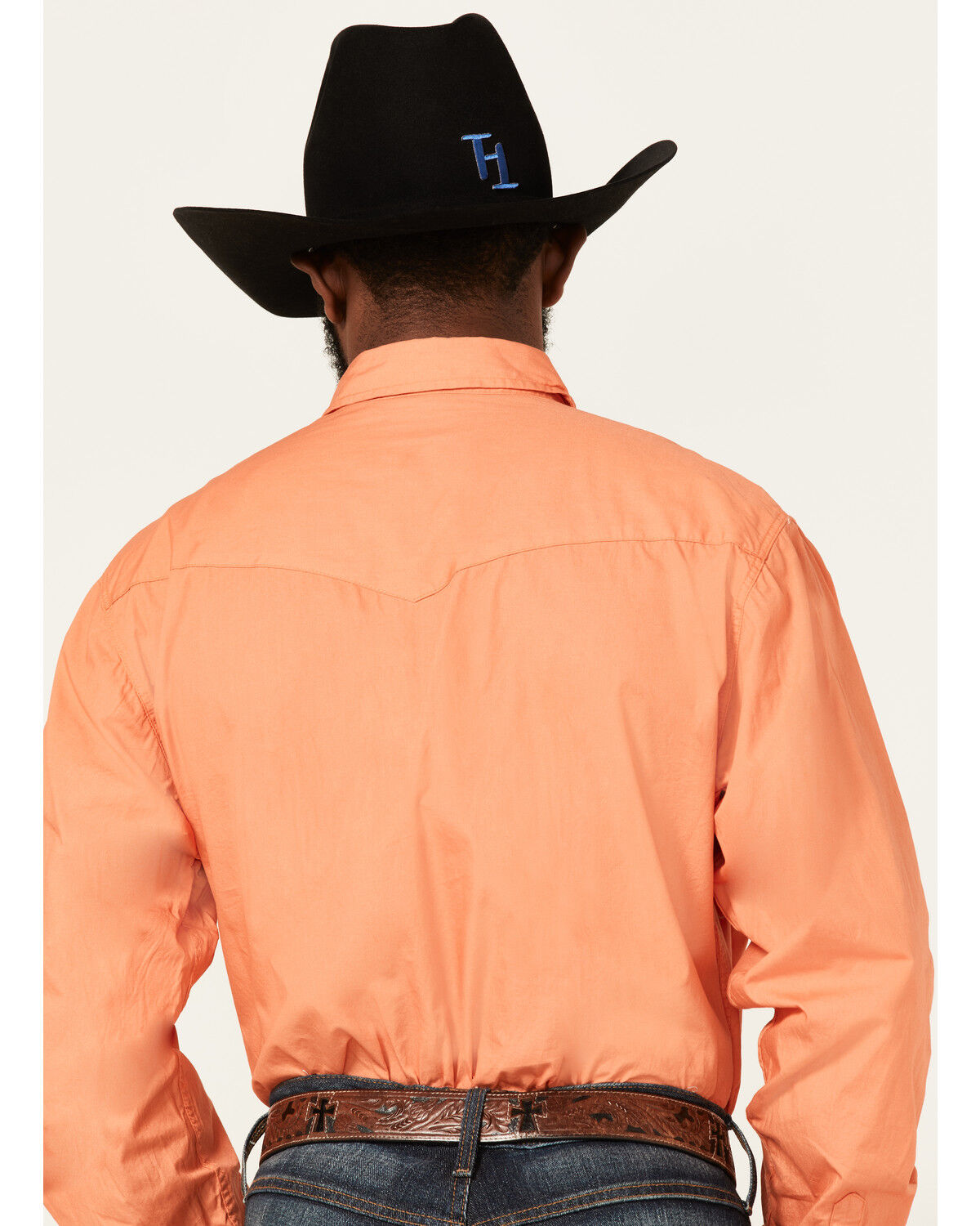 Image #4 - Roper Men's Poplin Long Sleeve Pearl Snap Western Shirt, Orange, hi-res