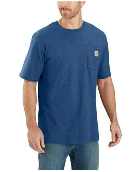 Image #1 - Carhartt Men's Loose Fit Heavyweight Logo Pocket Work T-Shirt, Blue, hi-res
